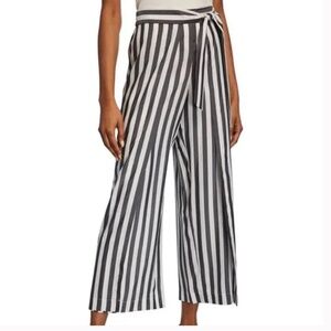 Lafayette 148 New York Skyline Showcase Stripe Wide Leg Crop Silk Pants Womens M